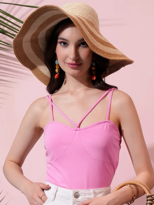 Tokyo Talkies Women Pink Solid Bodysuit