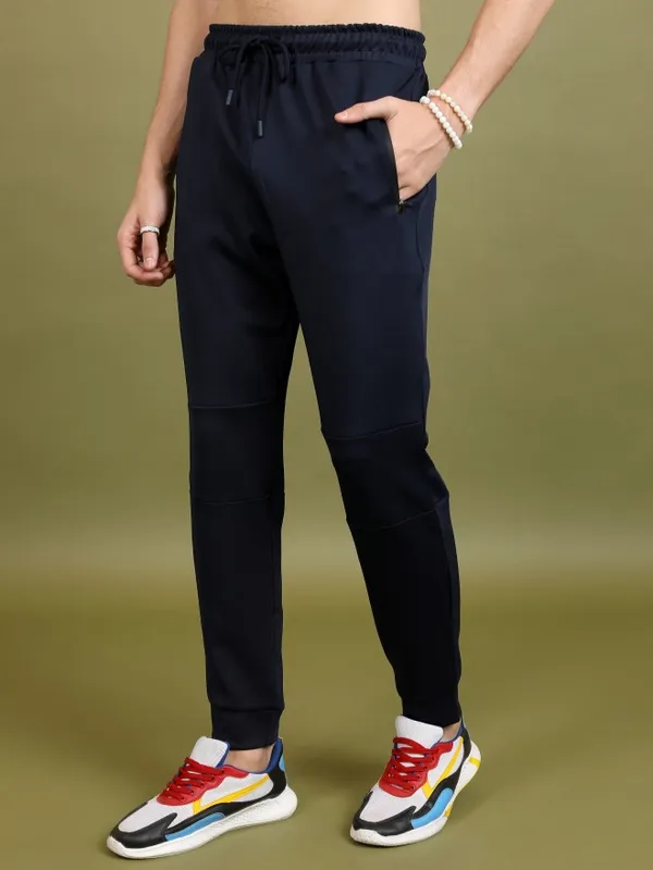  Highlander Men Navy Blue Slim Fit Solid Casual Trousers
