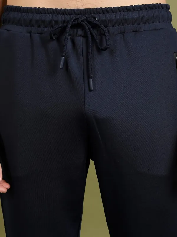  Highlander Men Navy Blue Slim Fit Solid Casual Trousers