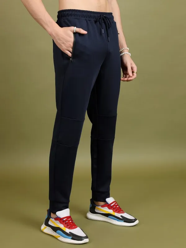  Highlander Men Navy Blue Slim Fit Solid Casual Trousers