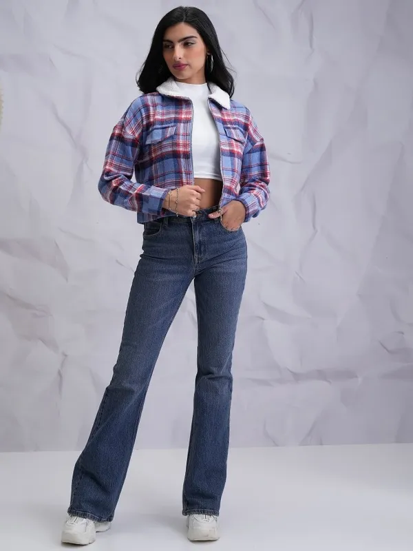 Tokyo Talkies Women Blue Open Front Jacket