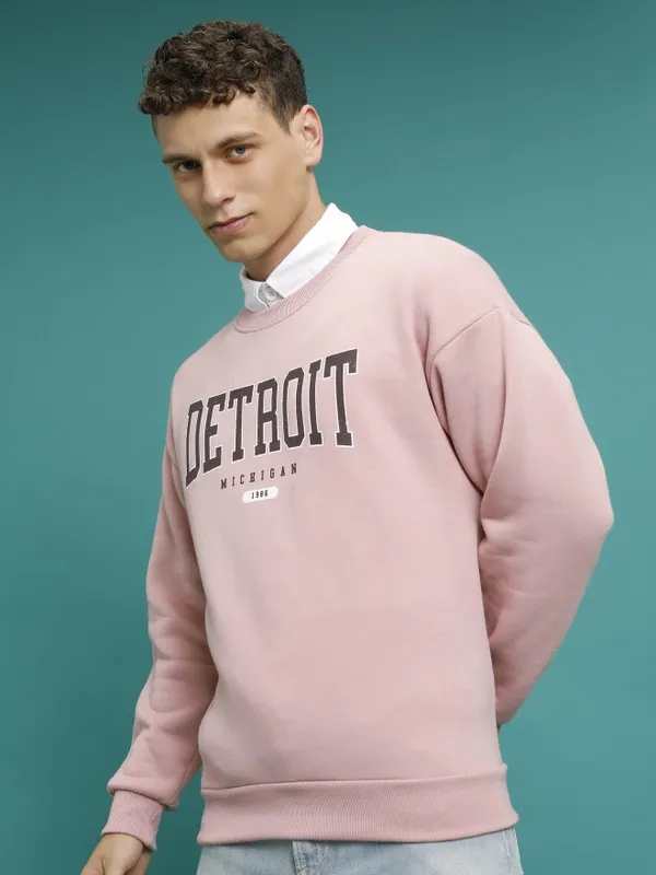  Highlander Men Pink Round Neck Pullover Sweatshirts