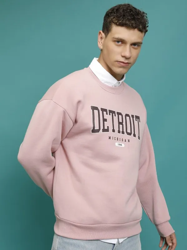  Highlander Men Pink Round Neck Pullover Sweatshirts