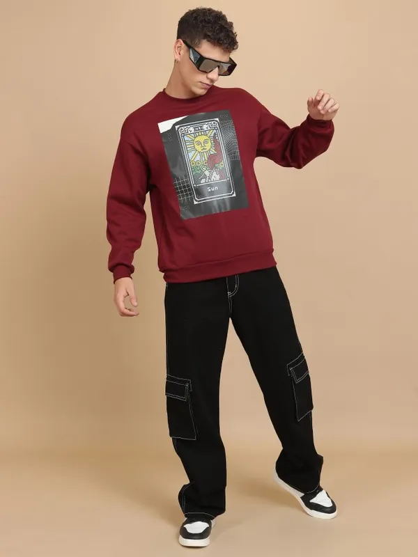  Highlander Men Red Round Neck Pullover Sweatshirts