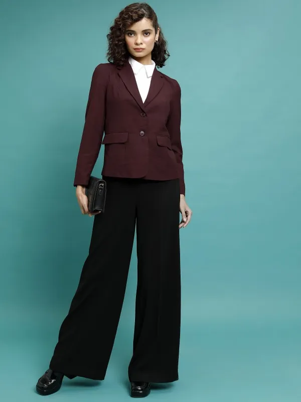 Tokyo Talkies Women Maroon Single-Breasted Blazer