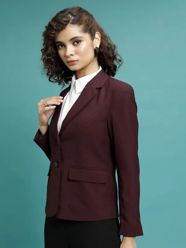 Tokyo Talkies Women Maroon Single-Breasted Blazer