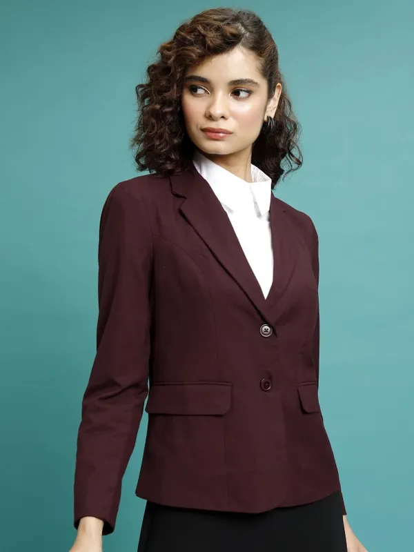 Tokyo Talkies Women Maroon Single-Breasted Blazer