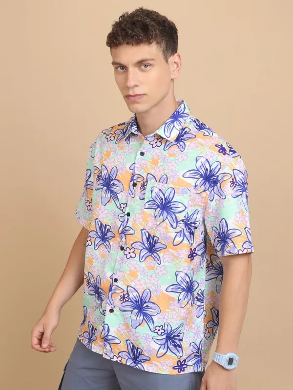  Highlander Men Multi Printed Oversized Fit Casual Shirts