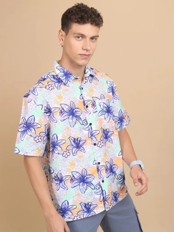  Highlander Men Multi Printed Oversized Fit Casual Shirts