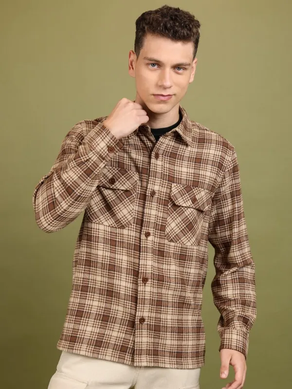 Highlander Men Brown Solid Open Front Jacket