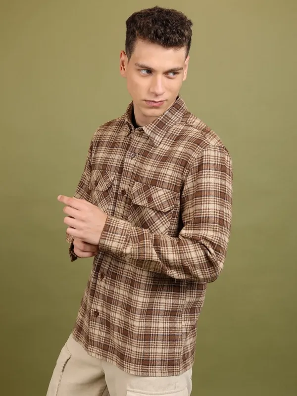 Highlander Men Brown Solid Open Front Jacket