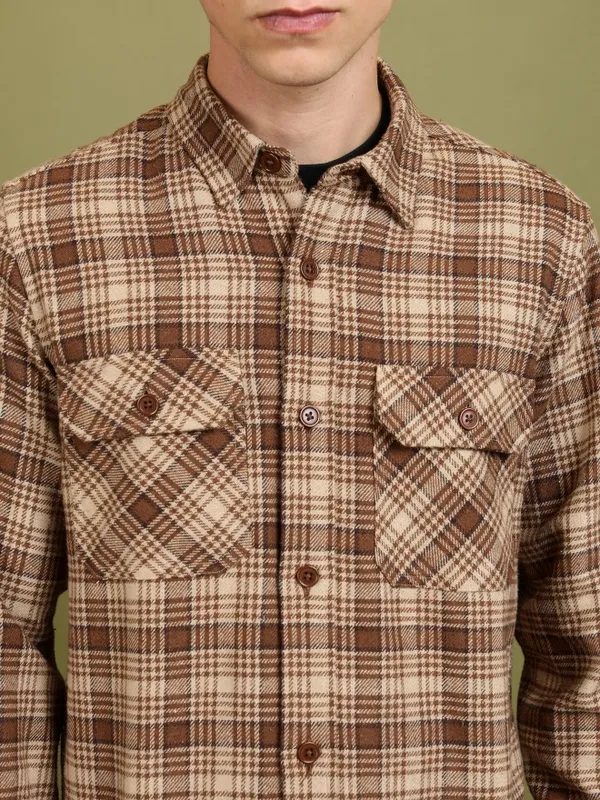 Highlander Men Brown Solid Open Front Jacket