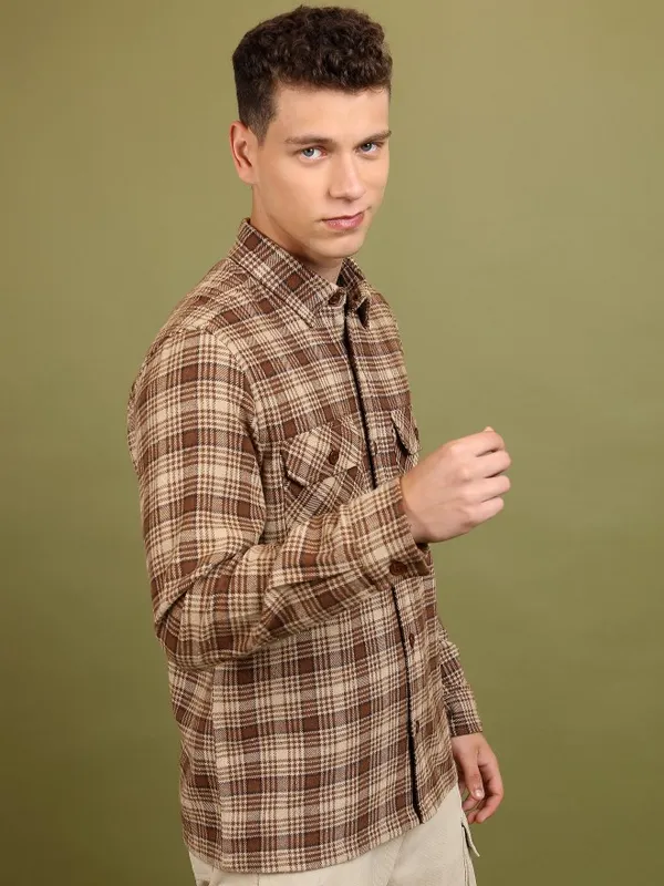 Highlander Men Brown Solid Open Front Jacket