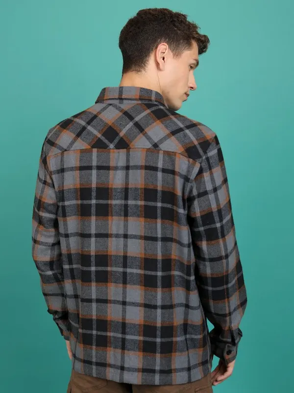  Highlander Men Grey Checked Open Front Jacket Jackets