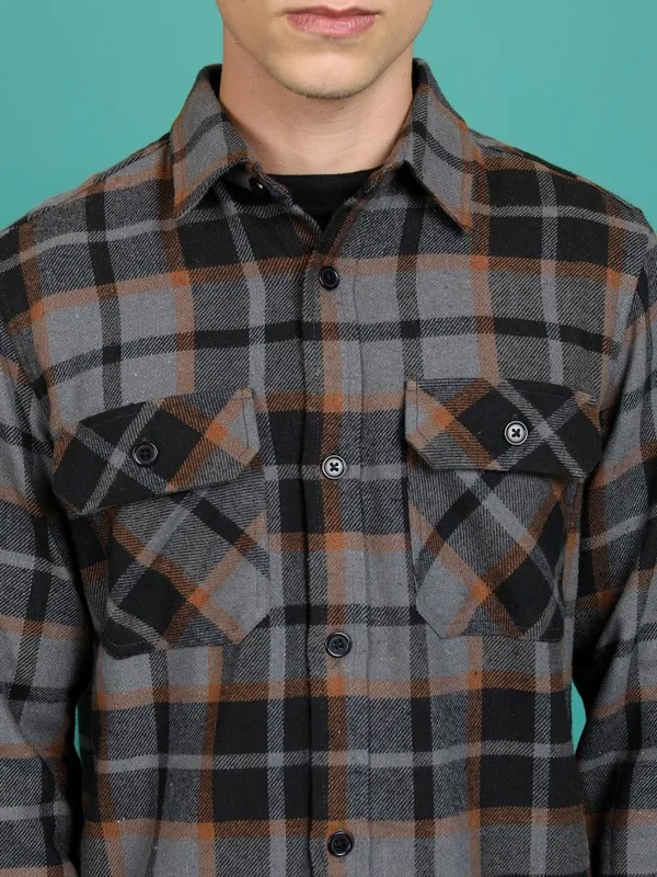  Highlander Men Grey Checked Open Front Jacket Jackets