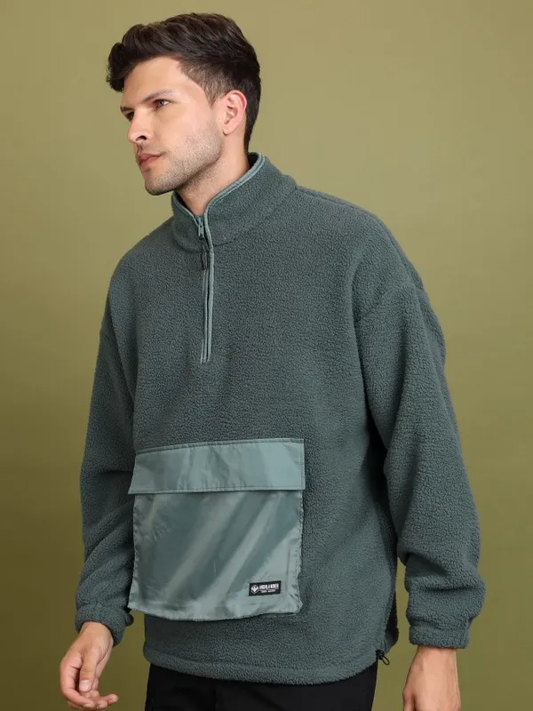  Highlander Men Green High Neck Pullover Sweatshirts