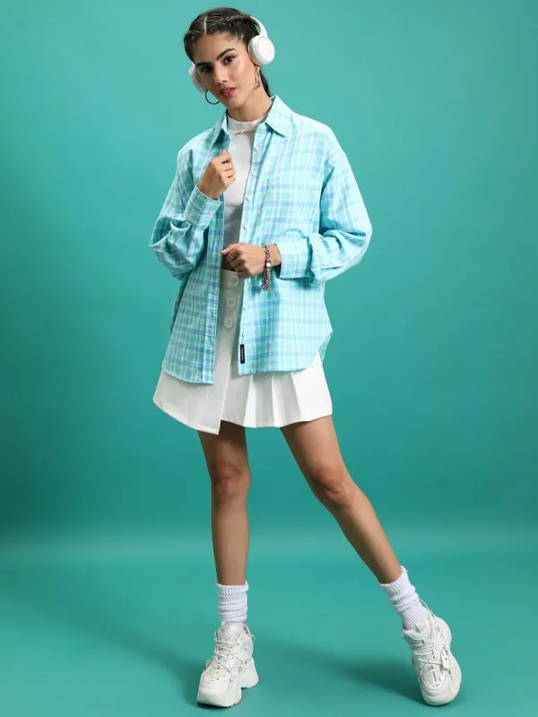  Tokyo Talkies Women Blue Checked Casual Shirts