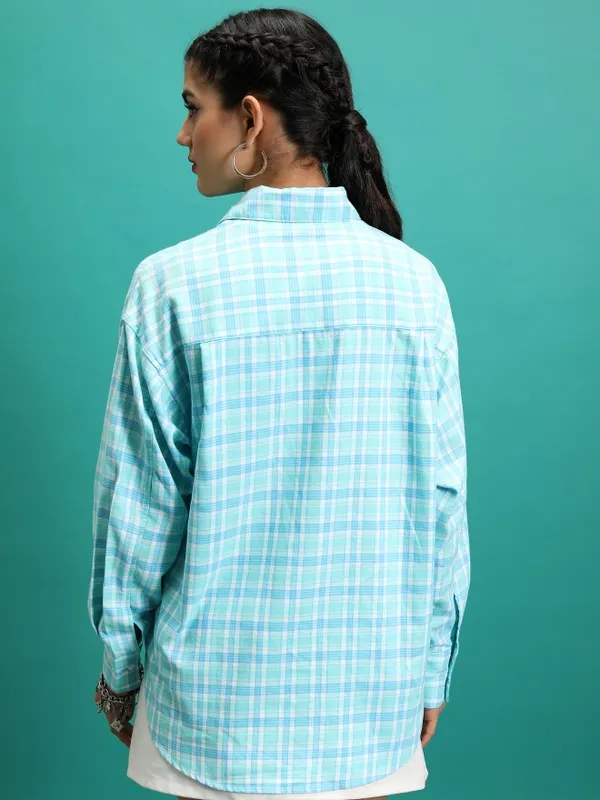  Tokyo Talkies Women Blue Checked Casual Shirts