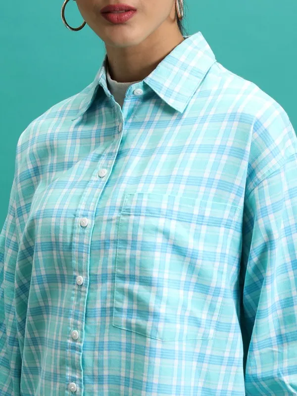  Tokyo Talkies Women Blue Checked Casual Shirts