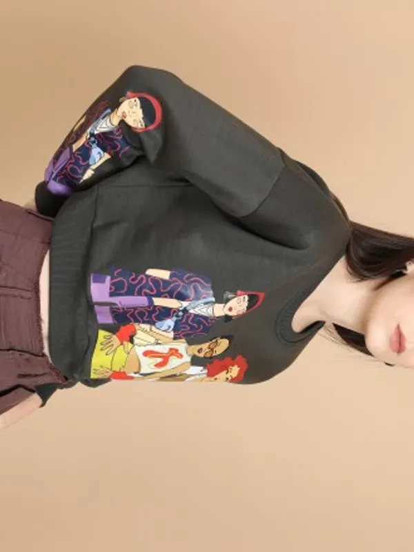  Tokyo Talkies Women Grey Printed Pullover Round Neck Sweatshirts