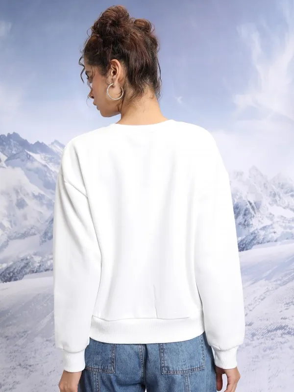  Tokyo Talkies Women White Printed Pullover Round Neck Sweatshirts