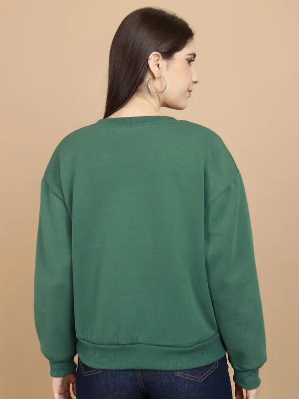  Tokyo Talkies Women Green Printed Pullover Round Neck Sweatshirts