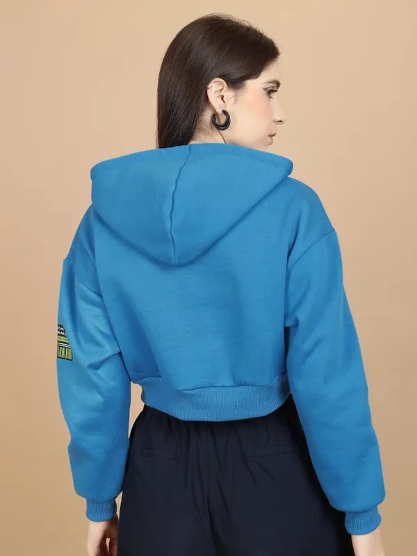  Tokyo Talkies Women Blue Printed Pullover Hood Sweatshirts