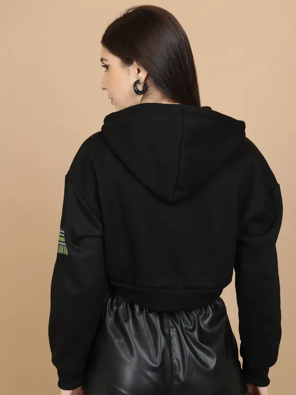  Tokyo Talkies Women Black Printed Pullover Hood Sweatshirts