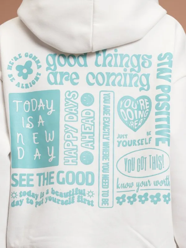  Tokyo Talkies Women White Printed Pullover Hood Sweatshirts
