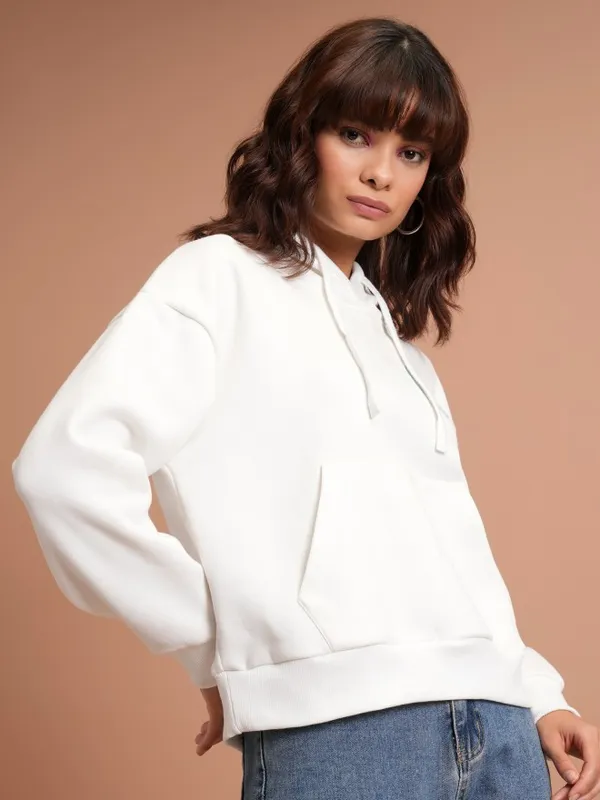  Tokyo Talkies Women White Printed Pullover Hood Sweatshirts