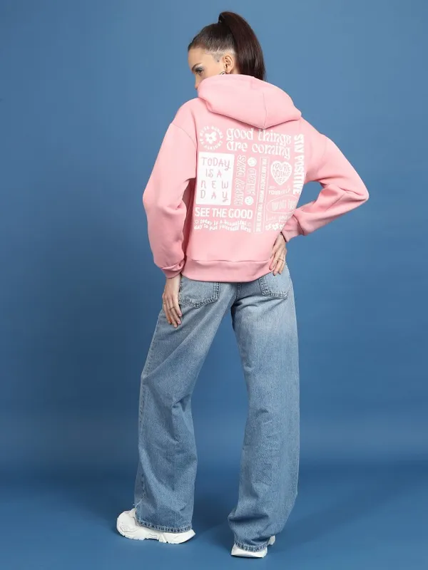  Tokyo Talkies Women Pink Printed Pullover Hood Sweatshirts