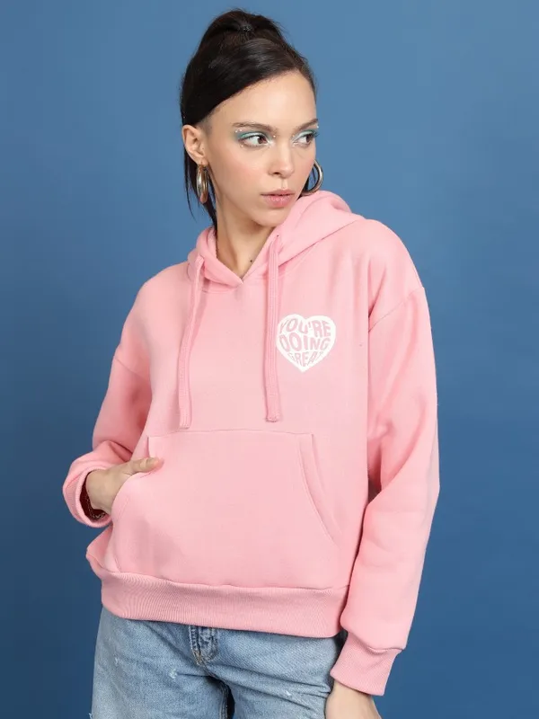  Tokyo Talkies Women Pink Printed Pullover Hood Sweatshirts