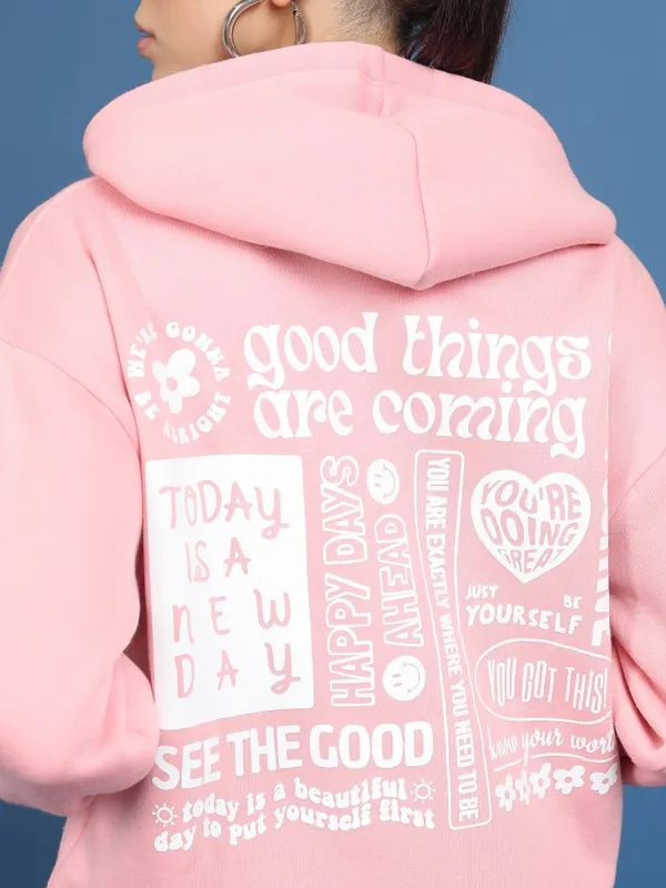  Tokyo Talkies Women Pink Printed Pullover Hood Sweatshirts