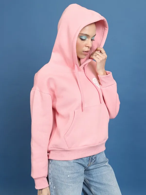  Tokyo Talkies Women Pink Printed Pullover Hood Sweatshirts