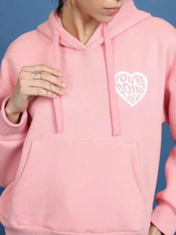 Tokyo Talkies Women Pink Printed Pullover Hood Sweatshirts