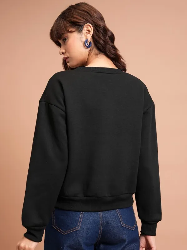  Tokyo Talkies Women Black Printed Pullover Round Neck Sweatshirts