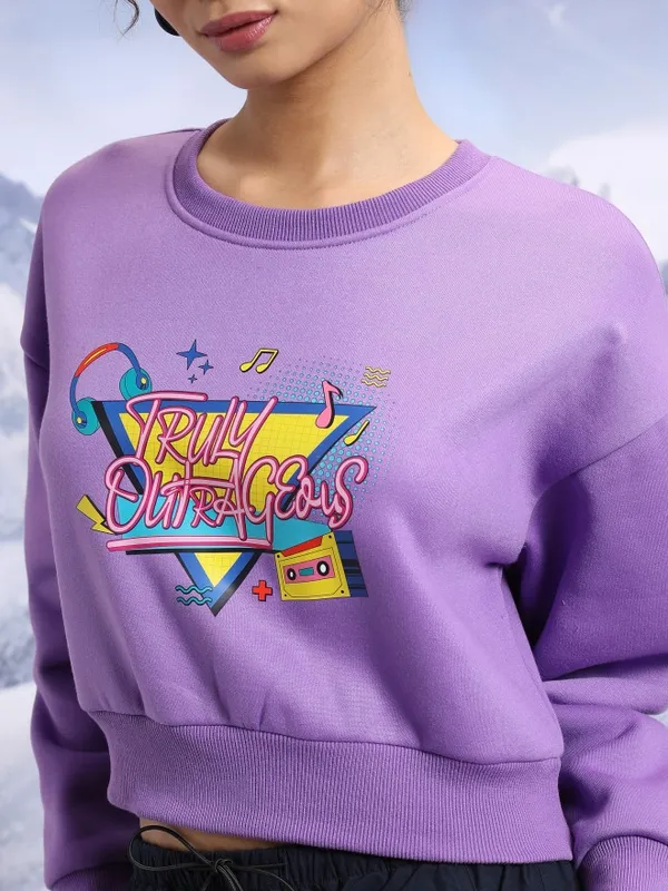  Tokyo Talkies Women Purple Printed Pullover Round Neck Sweatshirts