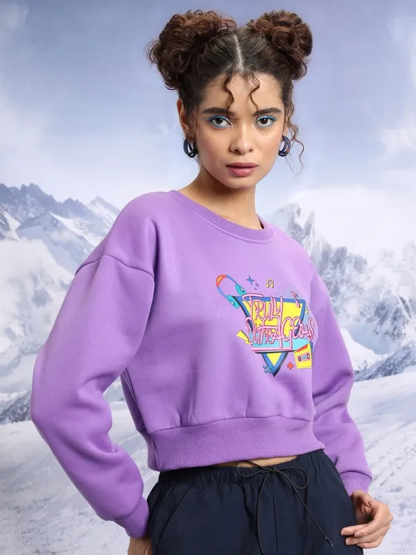  Tokyo Talkies Women Purple Printed Pullover Round Neck Sweatshirts