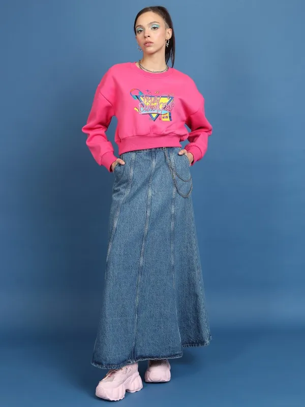  Tokyo Talkies Women Pink Printed Pullover Round Neck Sweatshirts