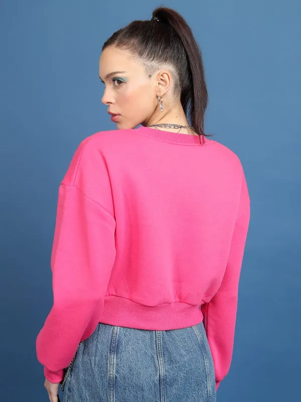  Tokyo Talkies Women Pink Printed Pullover Round Neck Sweatshirts