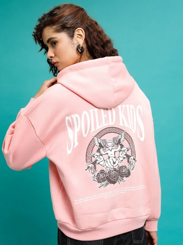  Tokyo Talkies Women Pink Printed Pullover Hood Sweatshirts