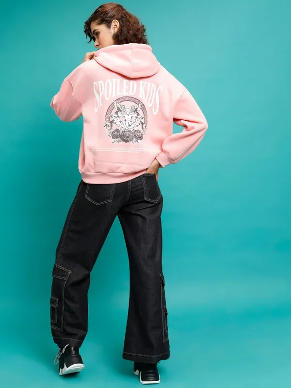  Tokyo Talkies Women Pink Printed Pullover Hood Sweatshirts