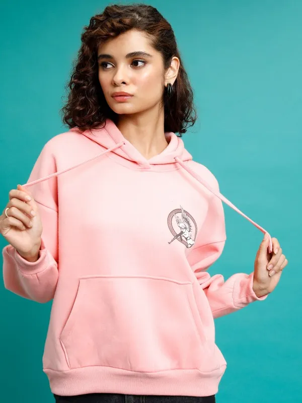 Tokyo Talkies Women Pink Printed Pullover Hood Sweatshirts