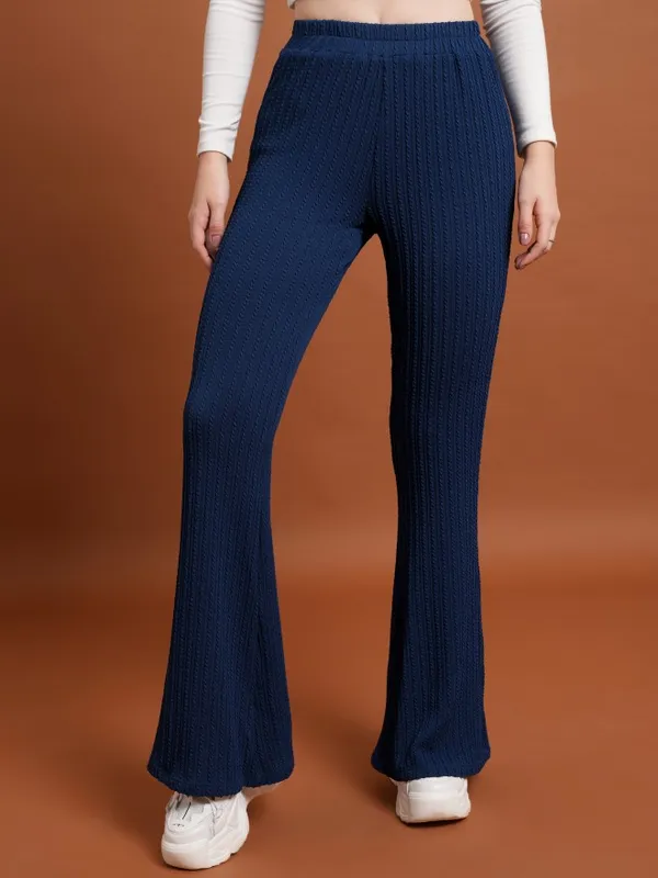  Ketch Women Navy Blue Solid Regular Fit Casual Trousers