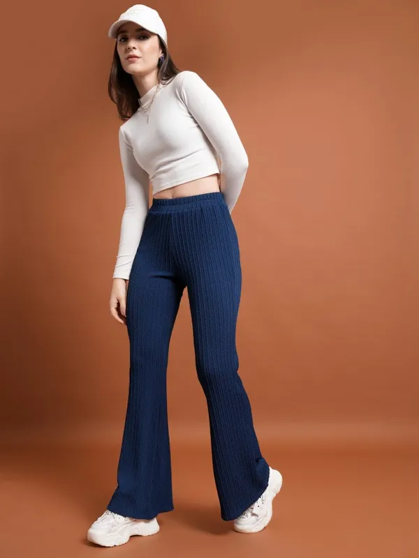  Ketch Women Navy Blue Solid Regular Fit Casual Trousers
