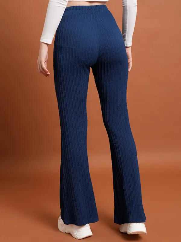  Ketch Women Navy Blue Solid Regular Fit Casual Trousers
