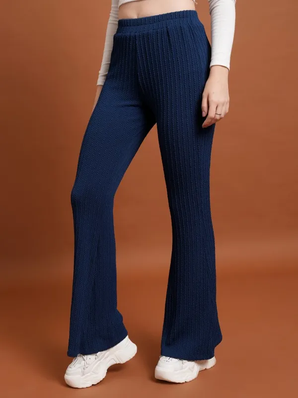  Ketch Women Navy Blue Solid Regular Fit Casual Trousers