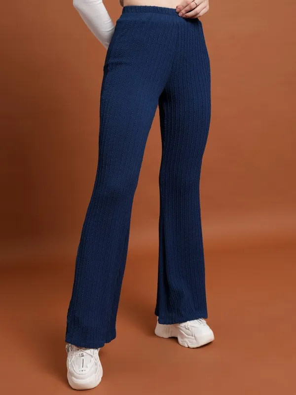  Ketch Women Navy Blue Solid Regular Fit Casual Trousers
