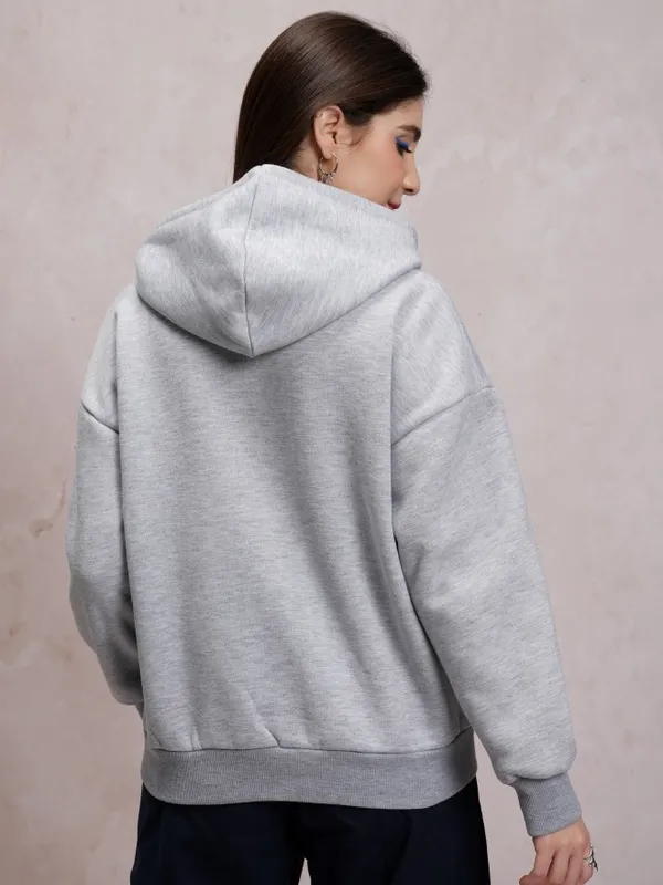  Tokyo Talkies Women Grey Printed Pullover Hood Sweatshirts