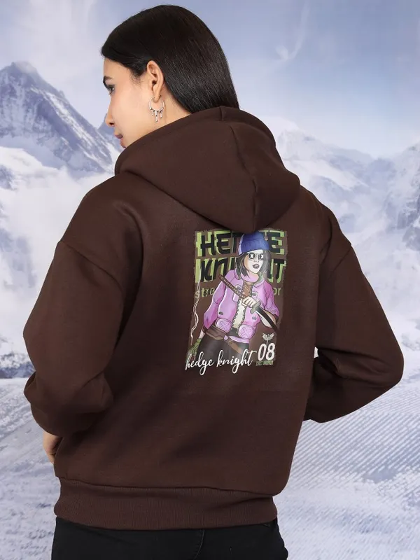  Tokyo Talkies Women Brown Printed Pullover Hood Sweatshirts